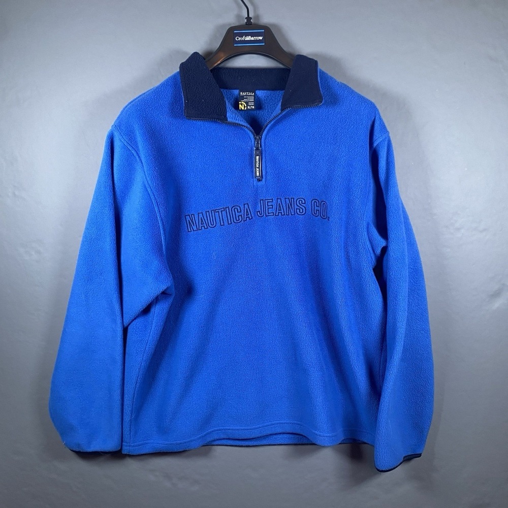 Vintage Nautica Jeans Mens 1/2 Zip Fleece Pullover Top Blue Size XL